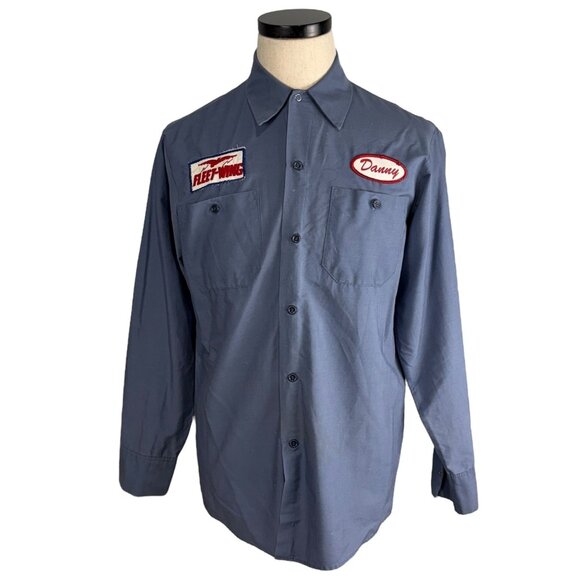 Vintage Fleet-Wing Work Shirt Medium Vapor Wear Grunge Blue Button-Up 80's - Picture 1 of 13